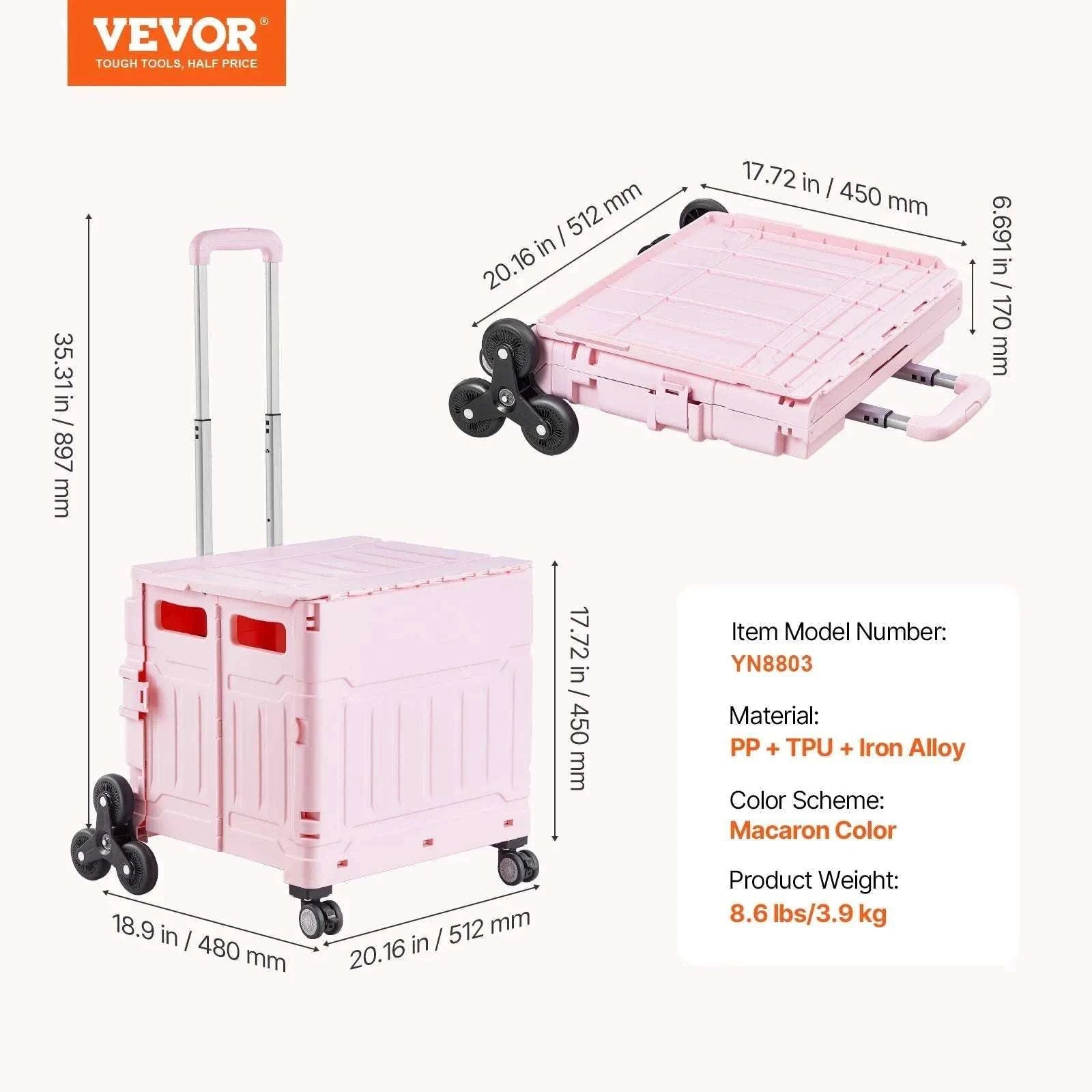 Stair Climbing Foldable Cart with Wheels, 150lbs Capacity Utility Dolly-150 lbs / United States