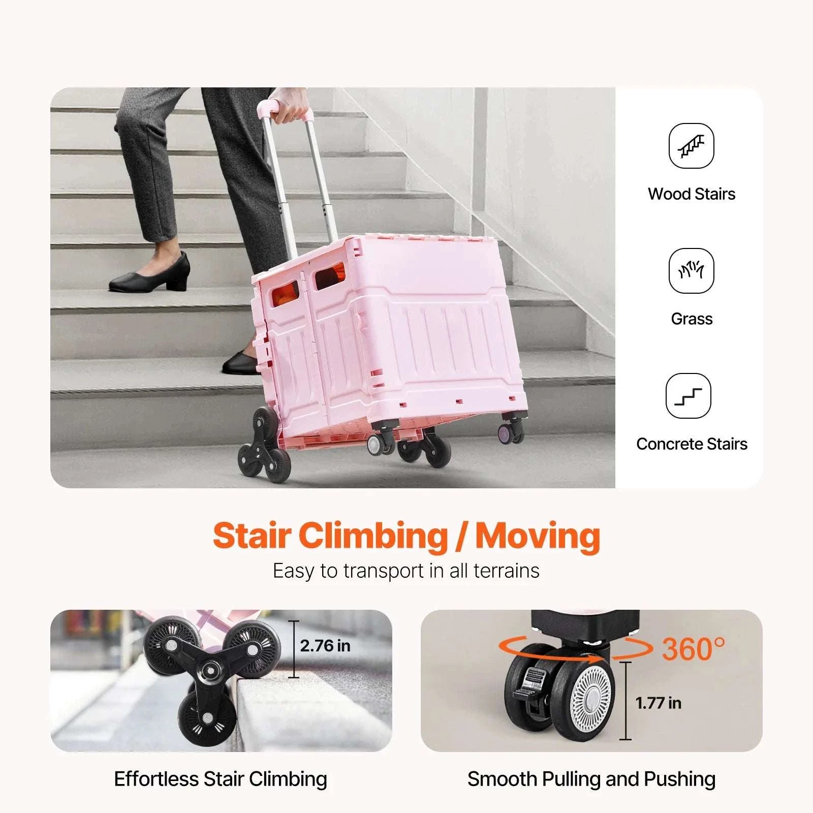 Stair Climbing Foldable Cart with Wheels, 150lbs Capacity Utility Dolly-150 lbs / United States