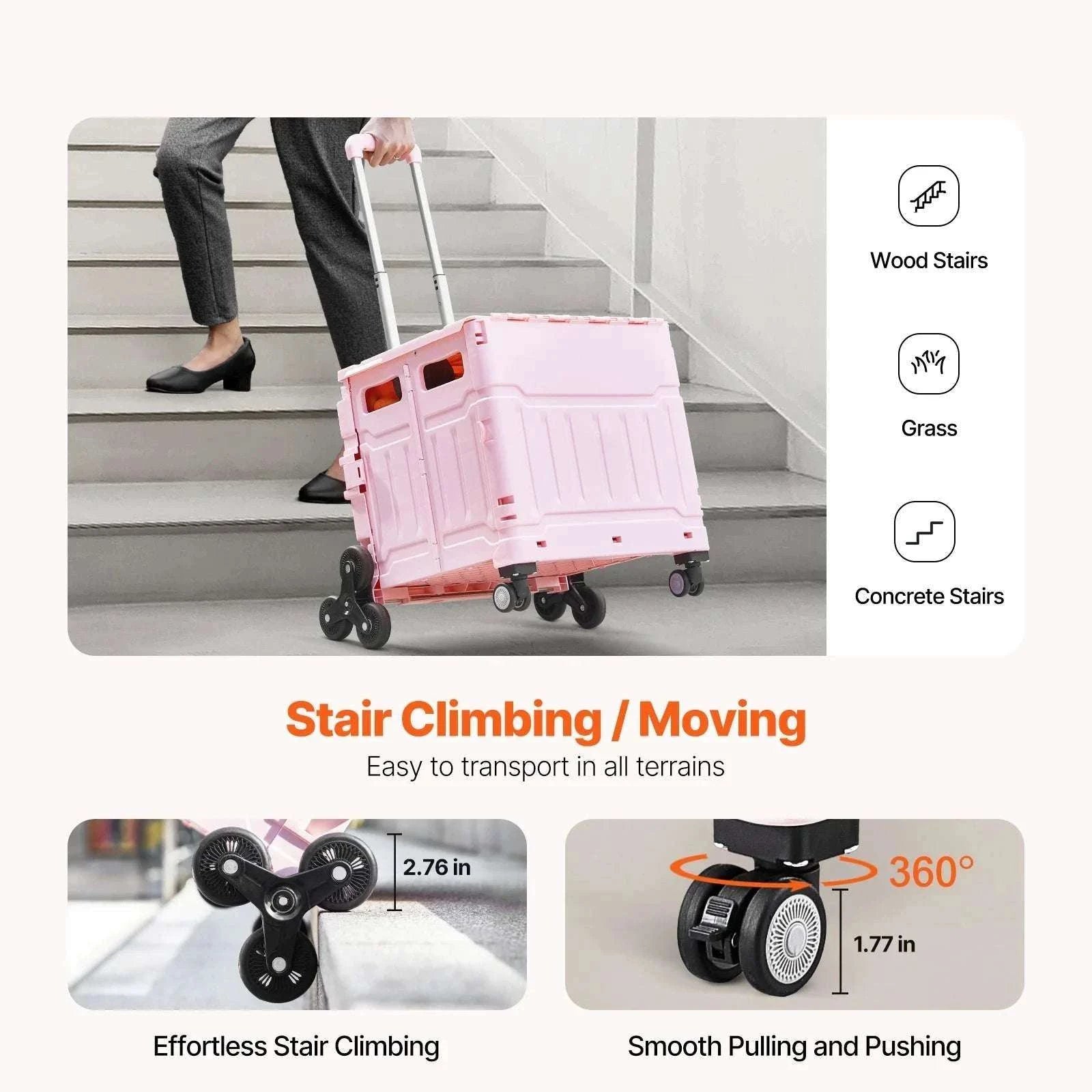 Stair Climbing Foldable Cart with Wheels, 150lbs Capacity Utility Dolly-150 lbs / United States