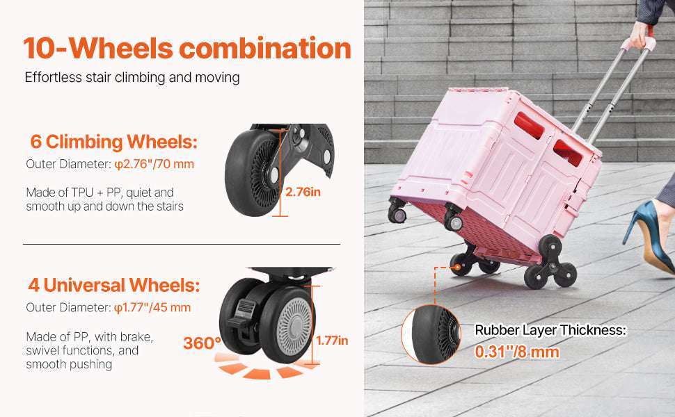 Stair Climbing Foldable Cart with Wheels, 150lbs Capacity Utility Dolly-150 lbs / United States
