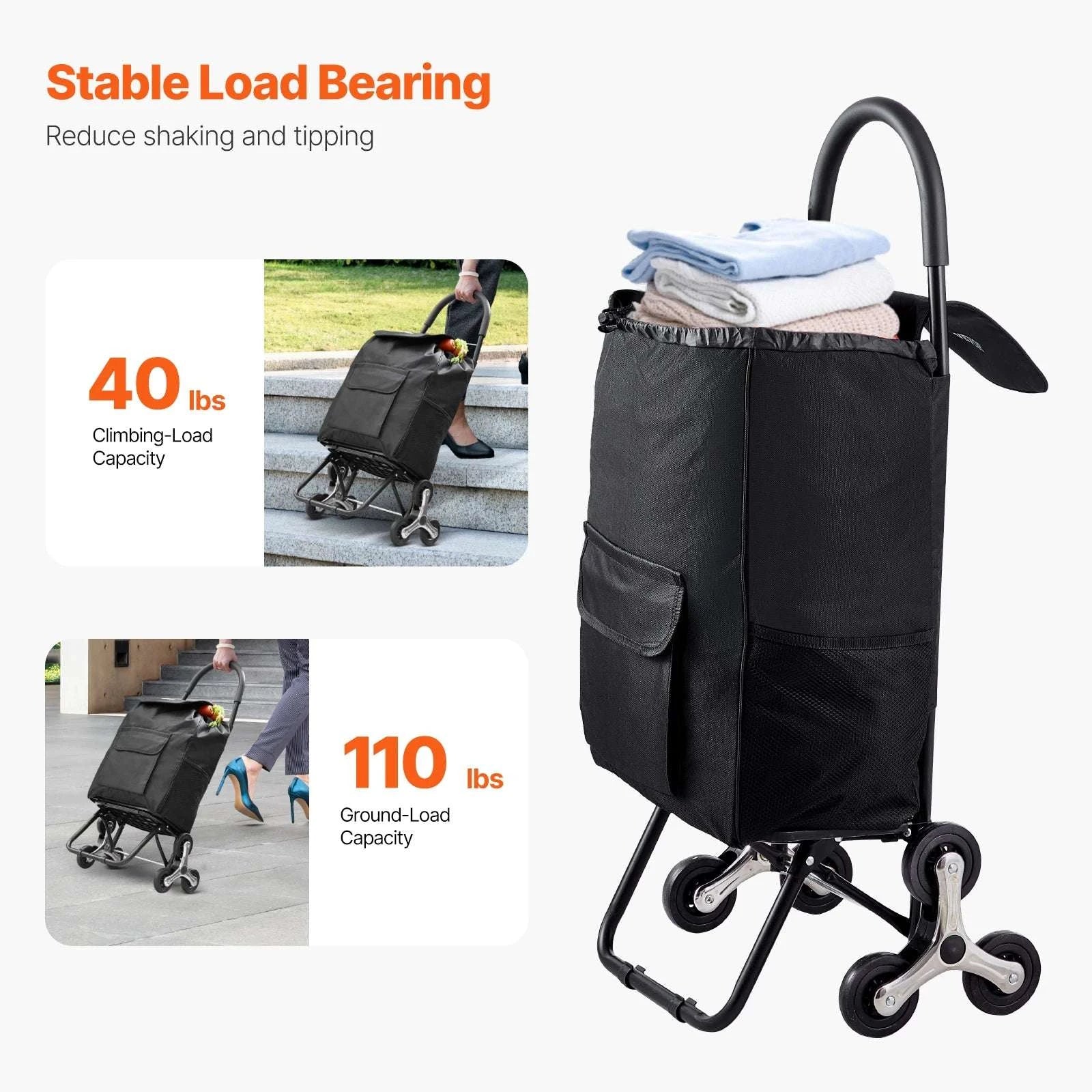 Stair Climbing Folding Grocery Cart 36L 110lbs Heavy Duty Trolley-36L / CZECH REPUBLIC