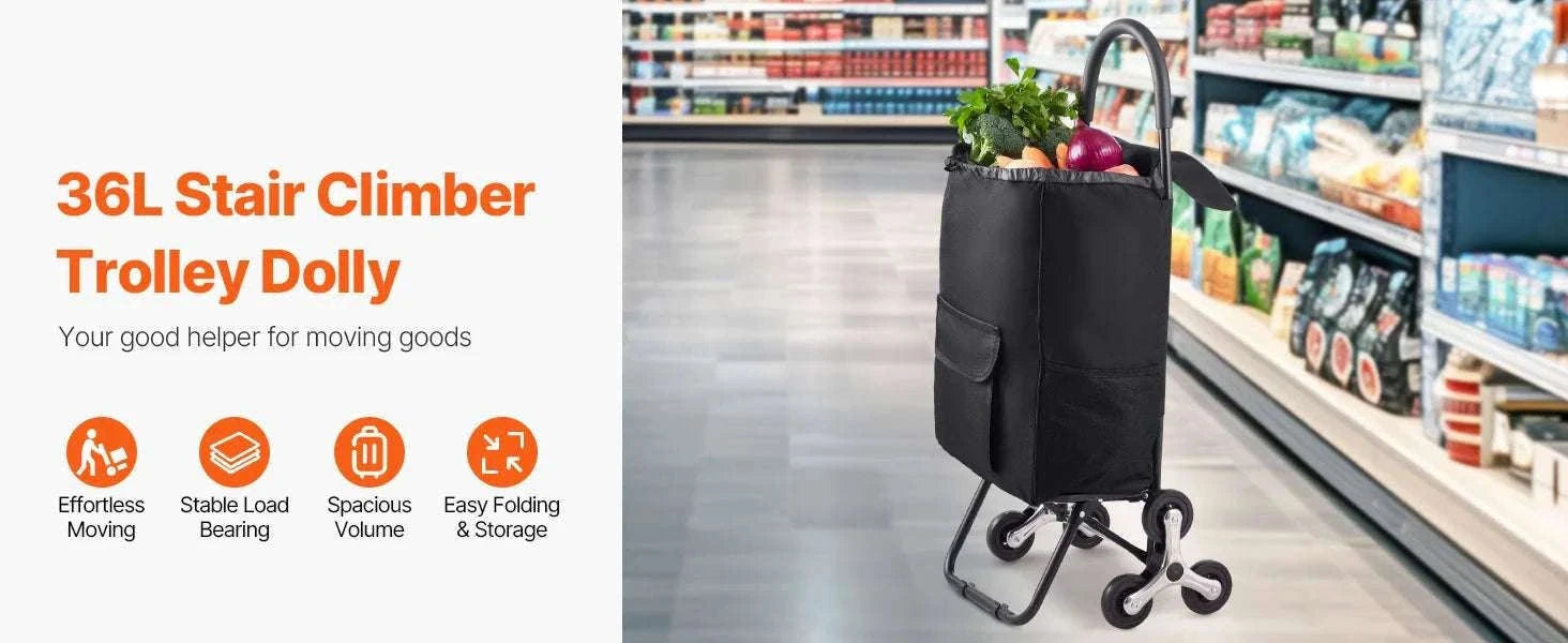 Stair Climbing Folding Grocery Cart 36L 110lbs Heavy Duty Trolley-36L / CZECH REPUBLIC