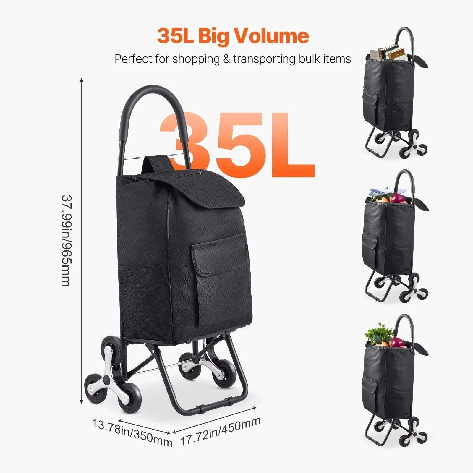 Stair Climbing Folding Grocery Cart 36L 110lbs Heavy Duty Trolley-36L / CZECH REPUBLIC