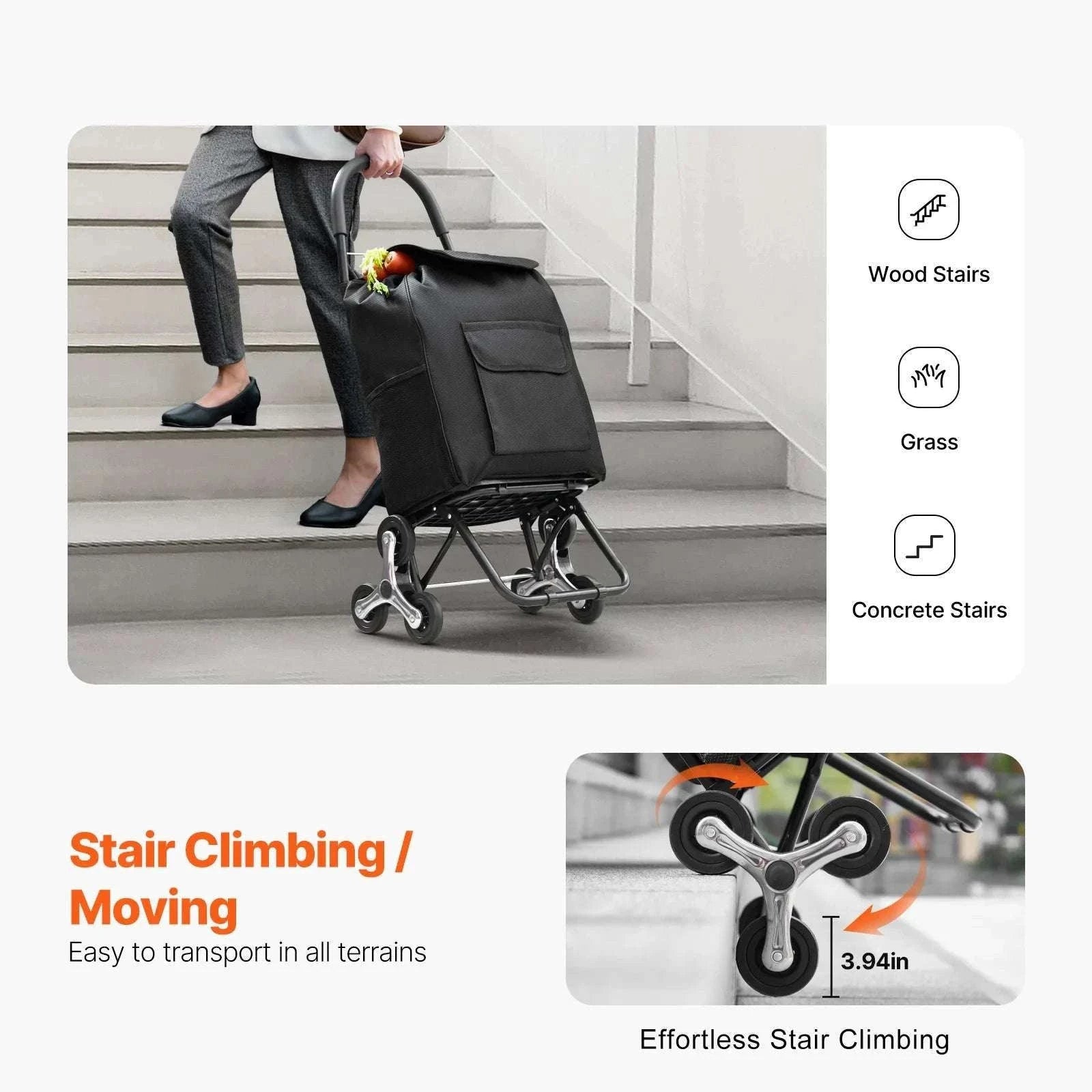 Stair Climbing Folding Grocery Cart 36L 110lbs Heavy Duty Trolley-36L / CZECH REPUBLIC