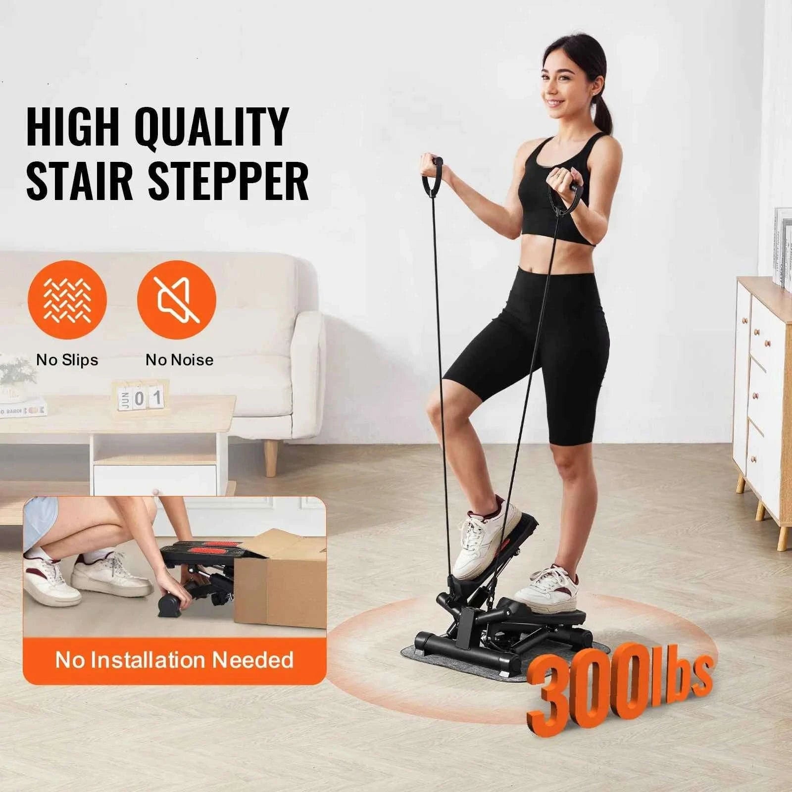 Stair Stepper for Home Exercise with Resistance Bands and LCD Monitor-TypeA / United States