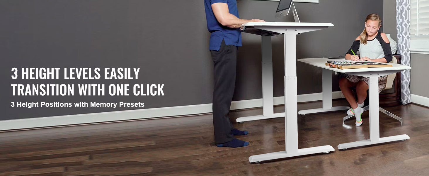Cadre de bureau debout SucceBuy électrique, tréteaux de bureau ergonomique ajustable pour ordinateur, base de poste de travail DIY pour maison/bureau, noir et blanc