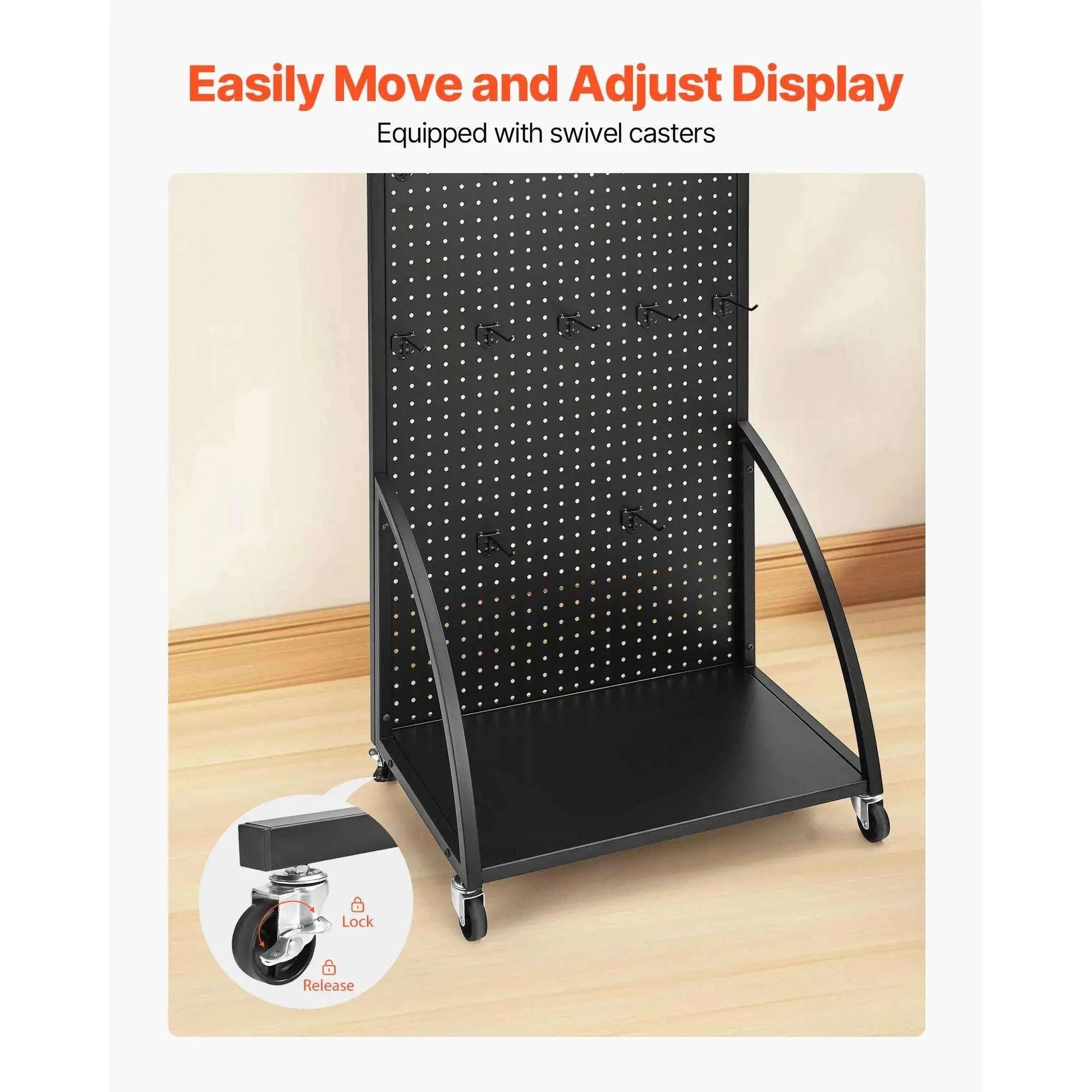 Standing Pegboard Display Rack with Casters & 30 Hooks Steel Panel-black / United States