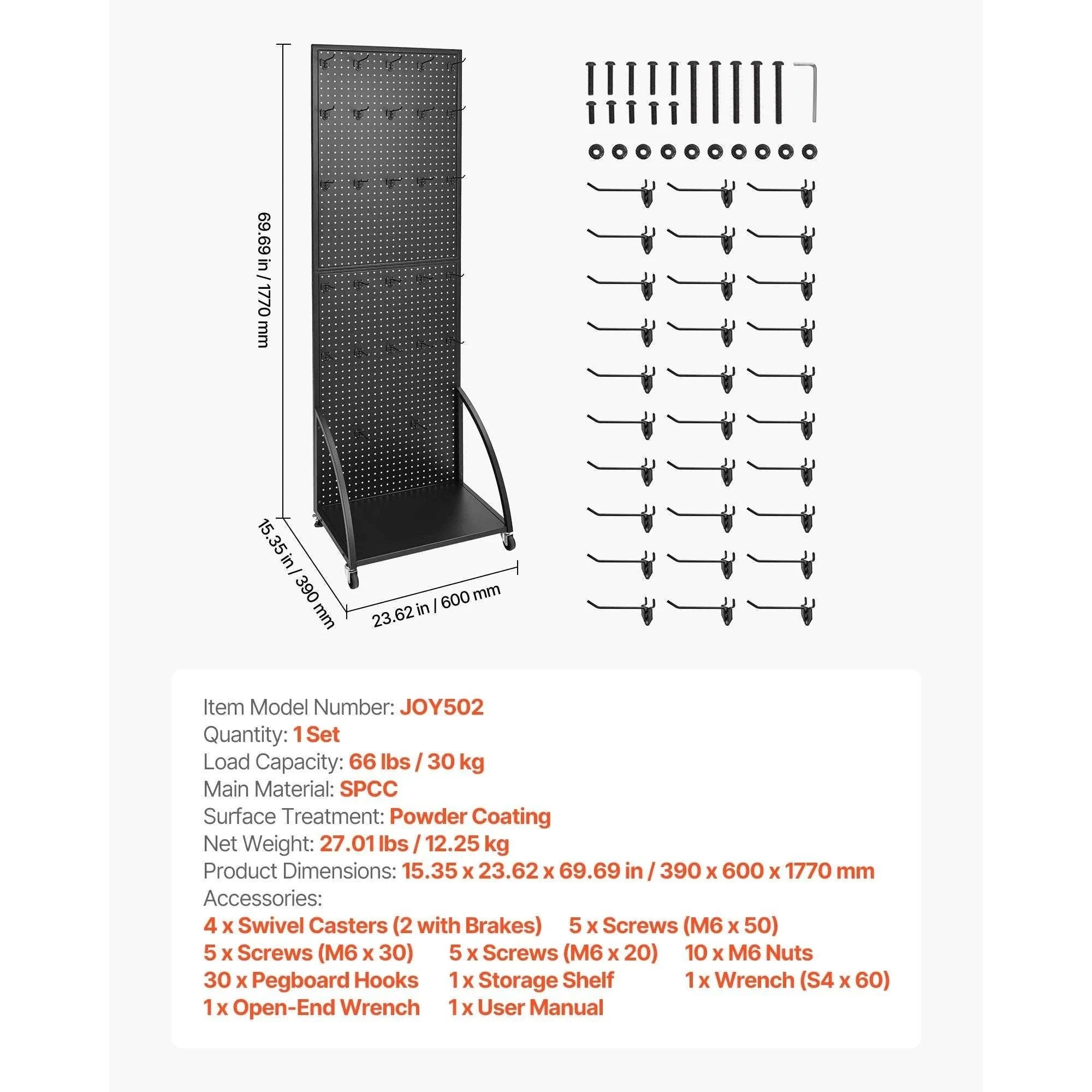 Standing Pegboard Display Rack with Casters & 30 Hooks Steel Panel-black / United States