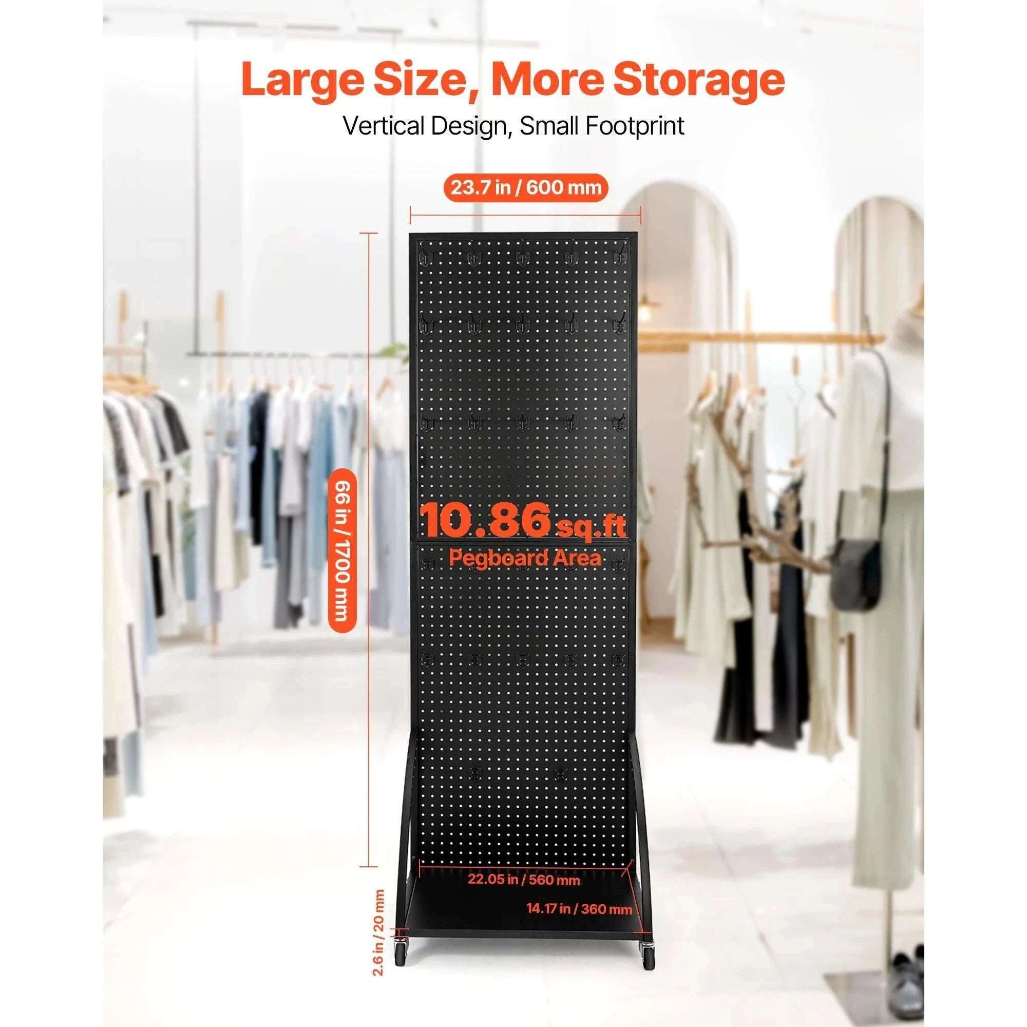 Standing Pegboard Display Rack with Casters & 30 Hooks Steel Panel-black / United States