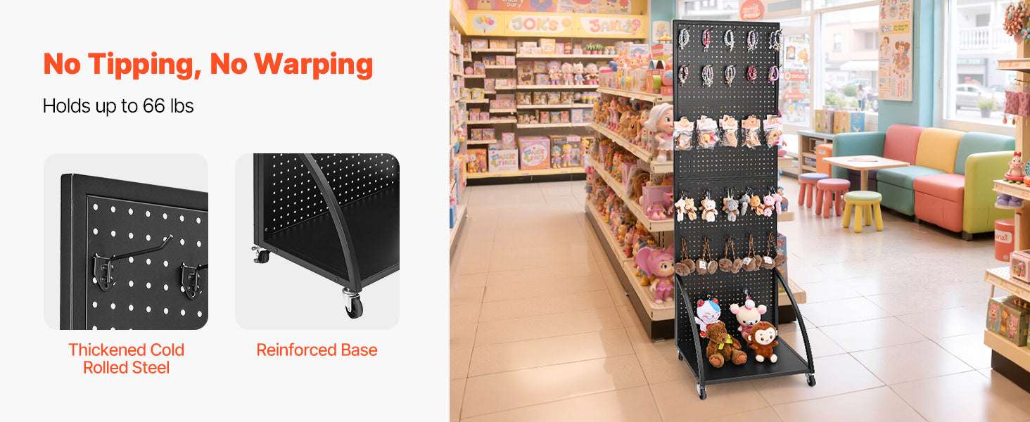 Standing Pegboard Display Rack with Casters & 30 Hooks Steel Panel-black / United States