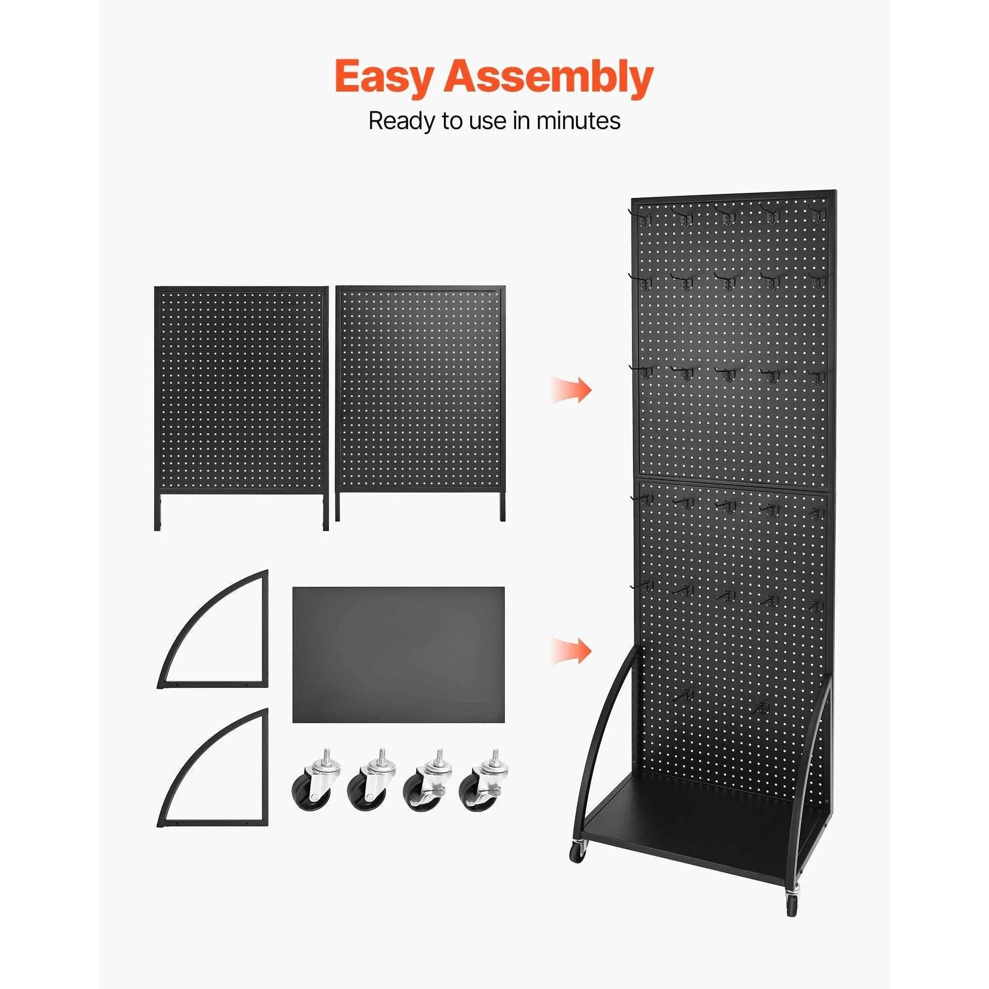Standing Pegboard Display Rack with Casters & 30 Hooks Steel Panel-black / United States