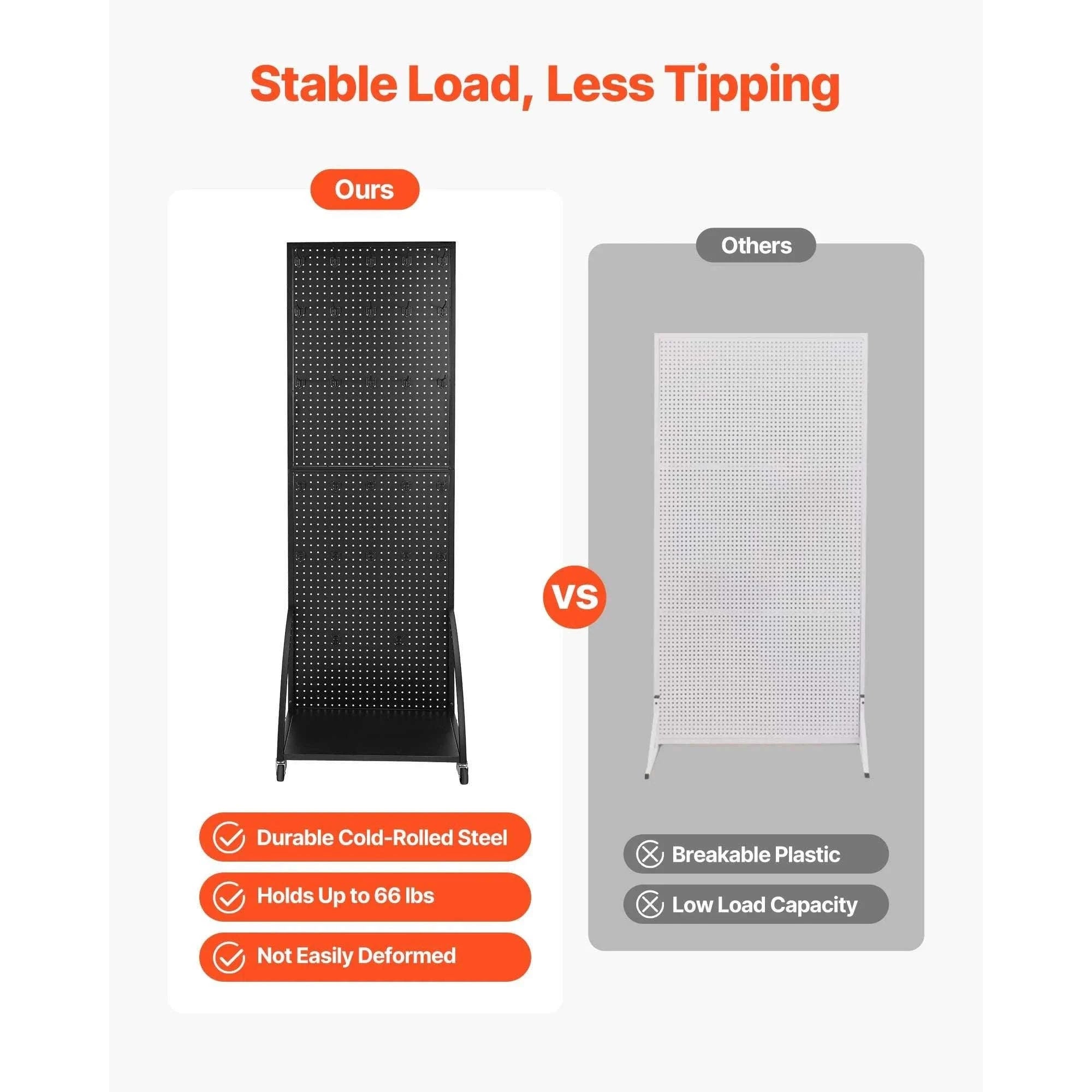 Standing Pegboard Display Rack with Casters & 30 Hooks Steel Panel-black / United States