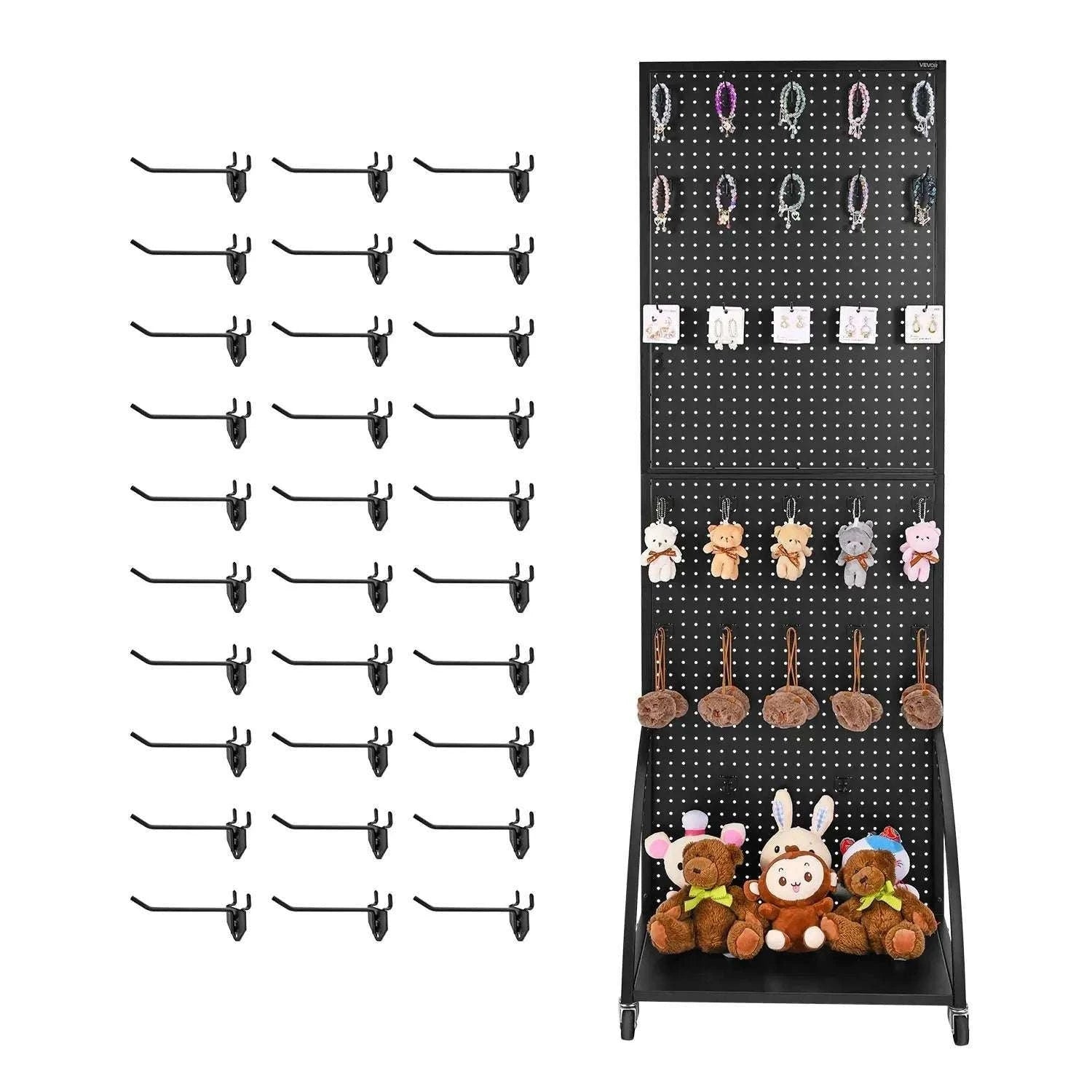 Standing Pegboard Display Rack with Casters & 30 Hooks Steel Panel-black / United States