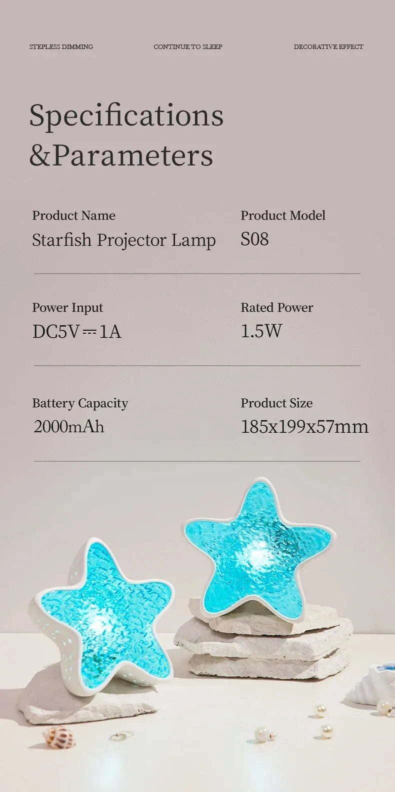 Starfish LED Night Light Rechargeable Ocean Wave Projector-Starfish Lamp / China Mainland