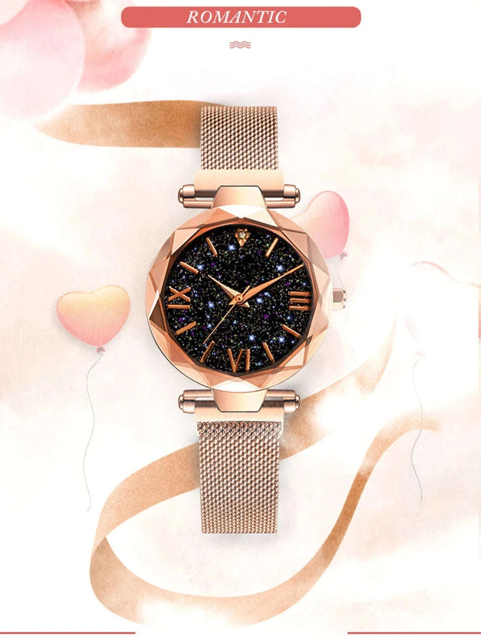 Starry Sky Magnetic Mesh Women's Watch-Rose Gold