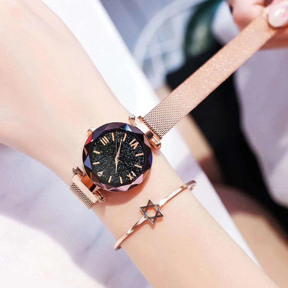 Starry Sky Magnetic Mesh Women's Watch-Rose Gold