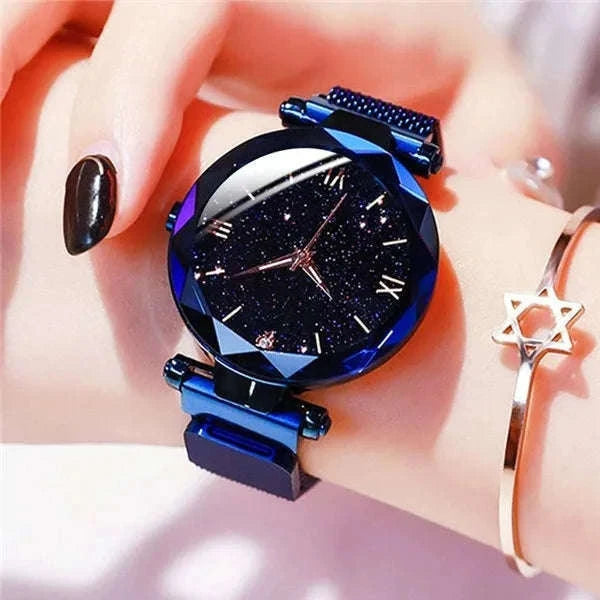 Starry Sky Magnetic Mesh Women's Watch with Luminous Dial-Rose Gold
