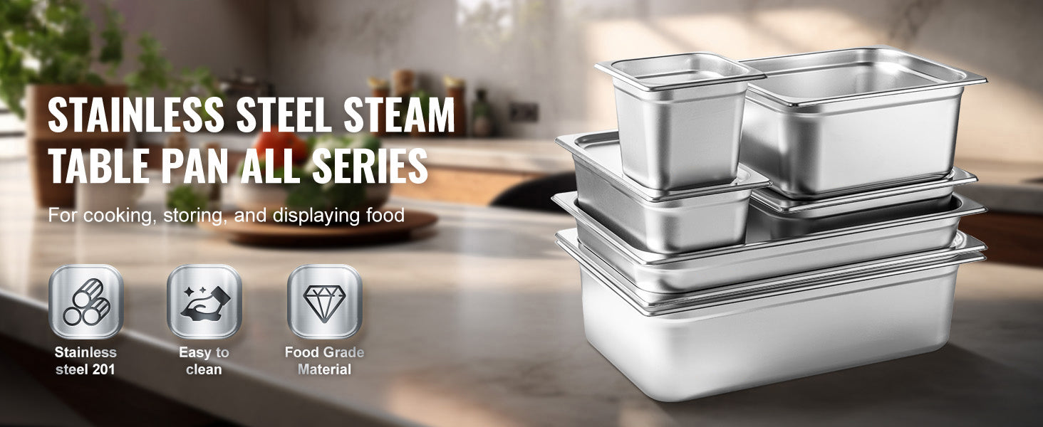 Stainless Steel Steam Table Pans Set with Lids for Catering & Food Service