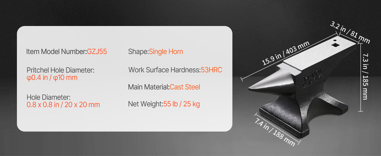 Single Horn Cast Steel Anvil for Blacksmithing and Metalwork