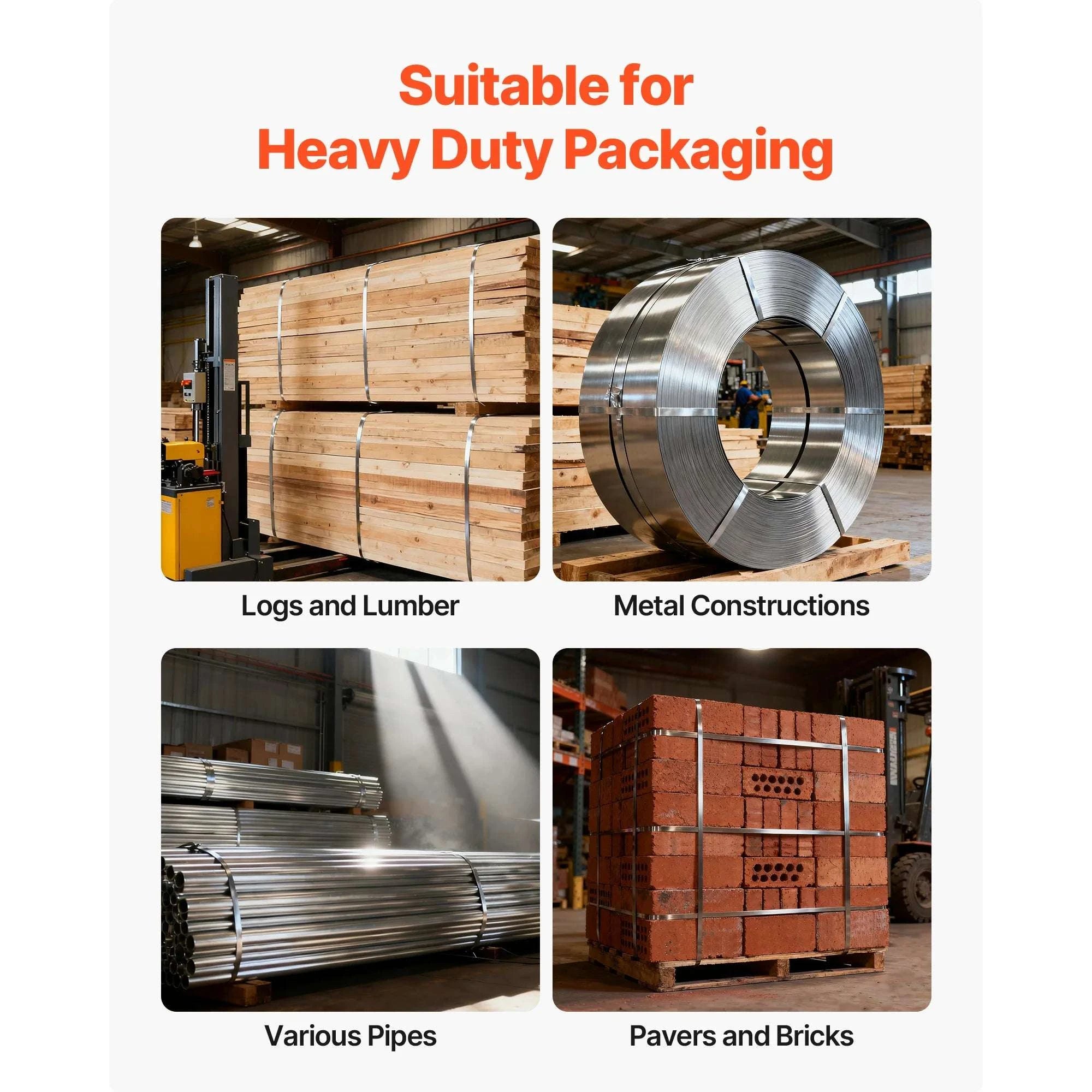 Steel Banding Strapping Kit with Tensioner, Cutter & 200/400ft रोल-200ft Strap / United States