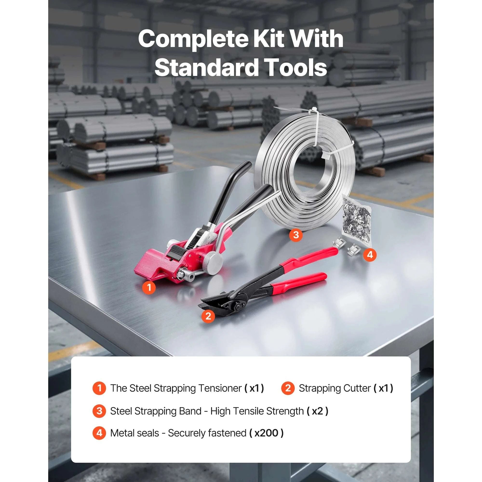 Steel Banding Strapping Kit with Tensioner, Cutter & 200/400ft रोल-200ft Strap / United States