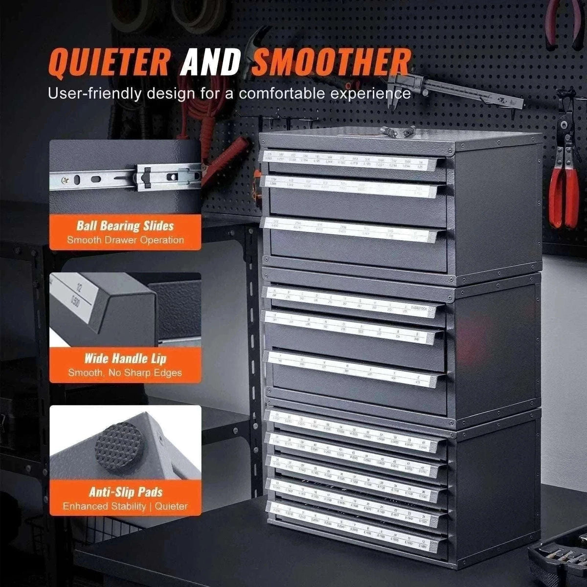 Steel Drill Bit Organizer Cabinet with Drawers and Labeled Slots-29PCs ET3-F / United States