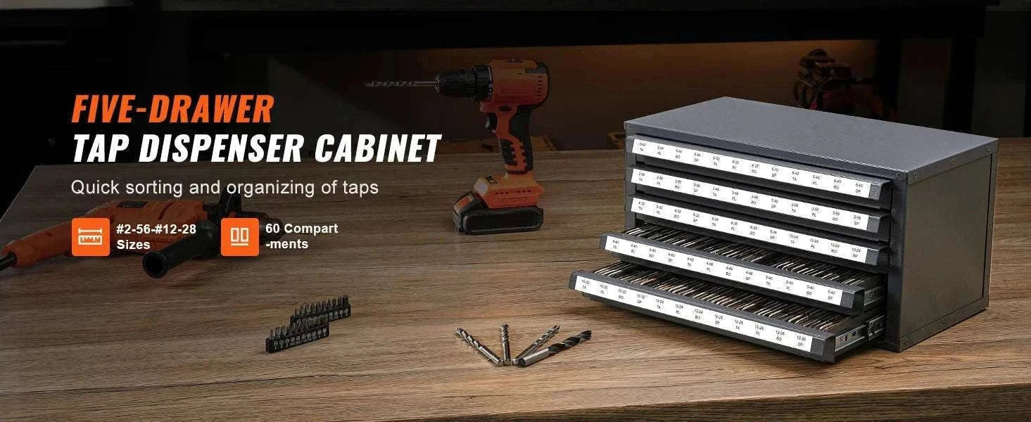 Steel Drill Bit Organizer Cabinet with Drawers and Labeled Slots-29PCs ET3-F / United States