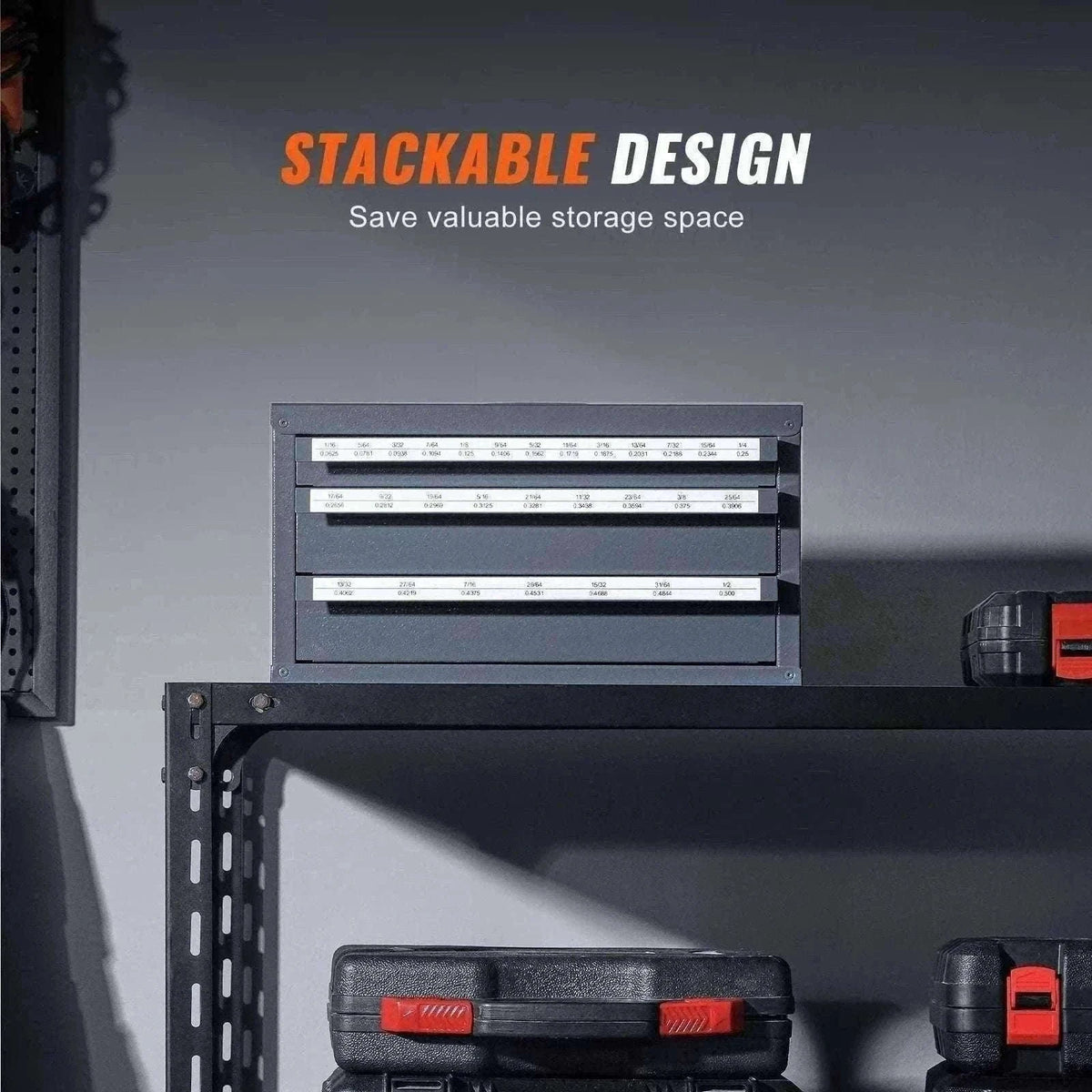 Steel Drill Bit Organizer Cabinet with Drawers and Labeled Slots-29PCs ET3-F / United States