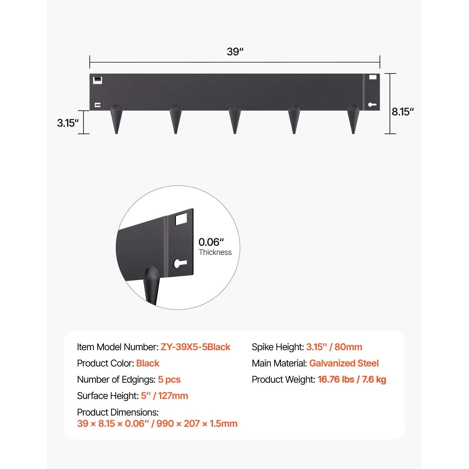 Steel Landscape Edging Rust-Resistant Bendable Garden Border-39x5in 5pcs Brown / United States