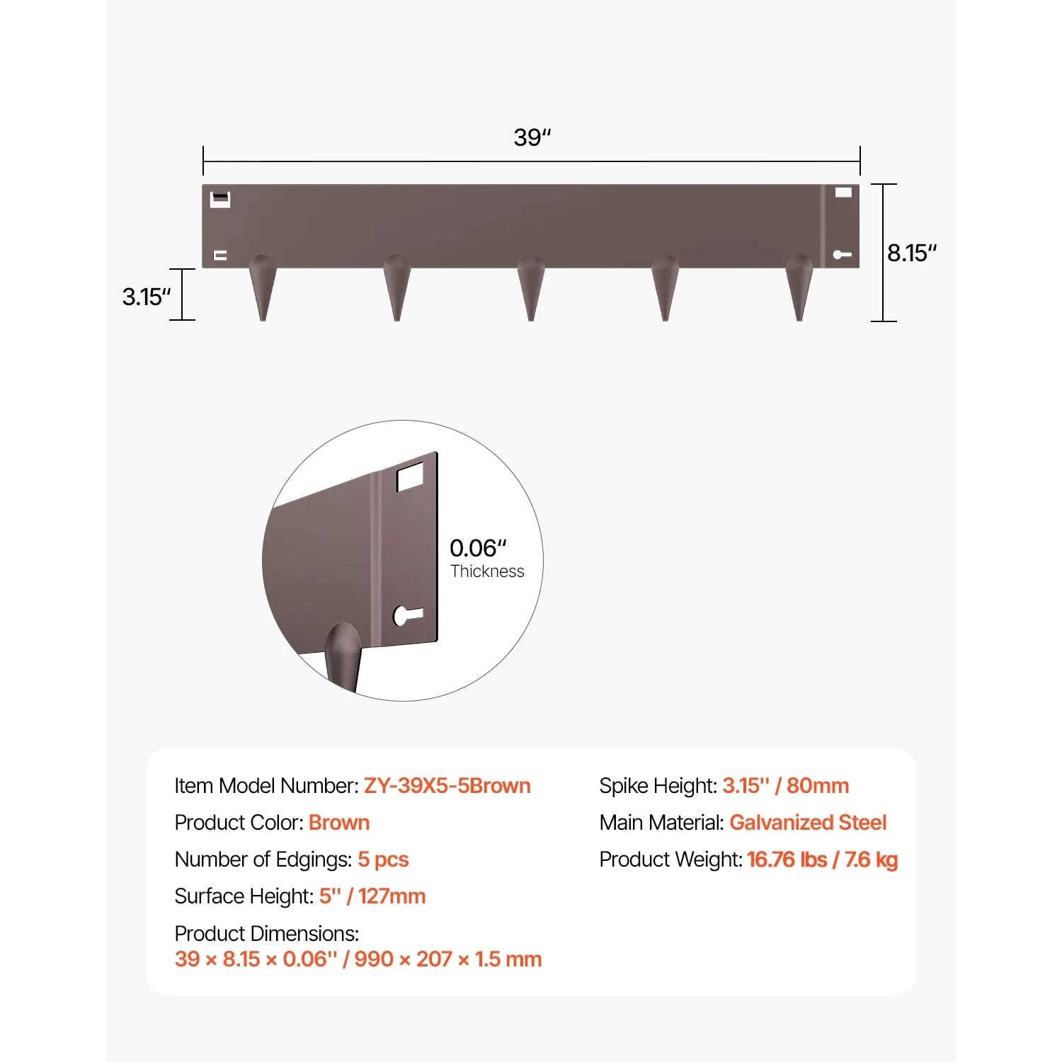Steel Landscape Edging Rust-Resistant Bendable Garden Border-39x5in 5pcs Brown / United States