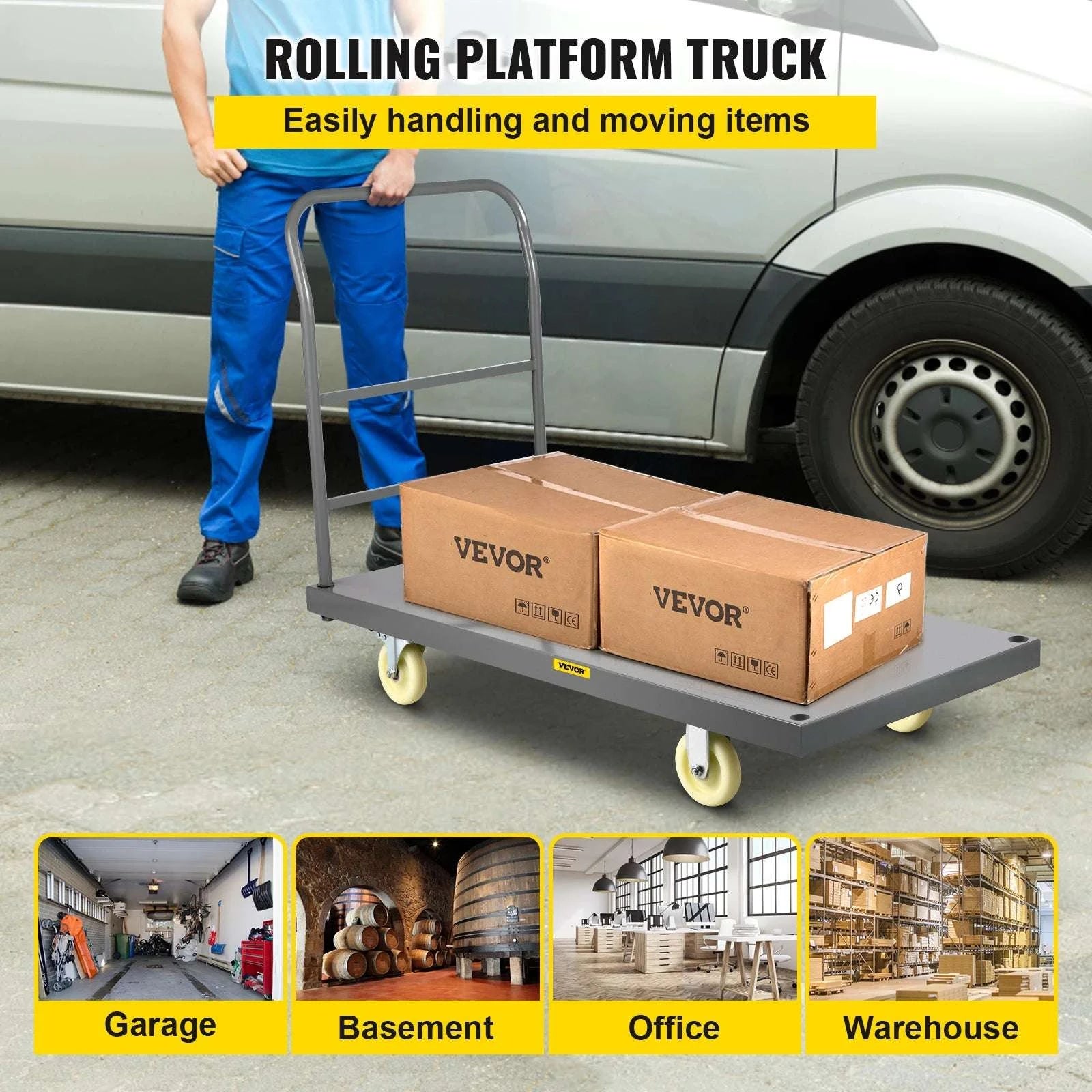 Steel Platform Truck 2000lb Capacity Flatbed Cart with 5" Casters-CZECH REPUBLIC