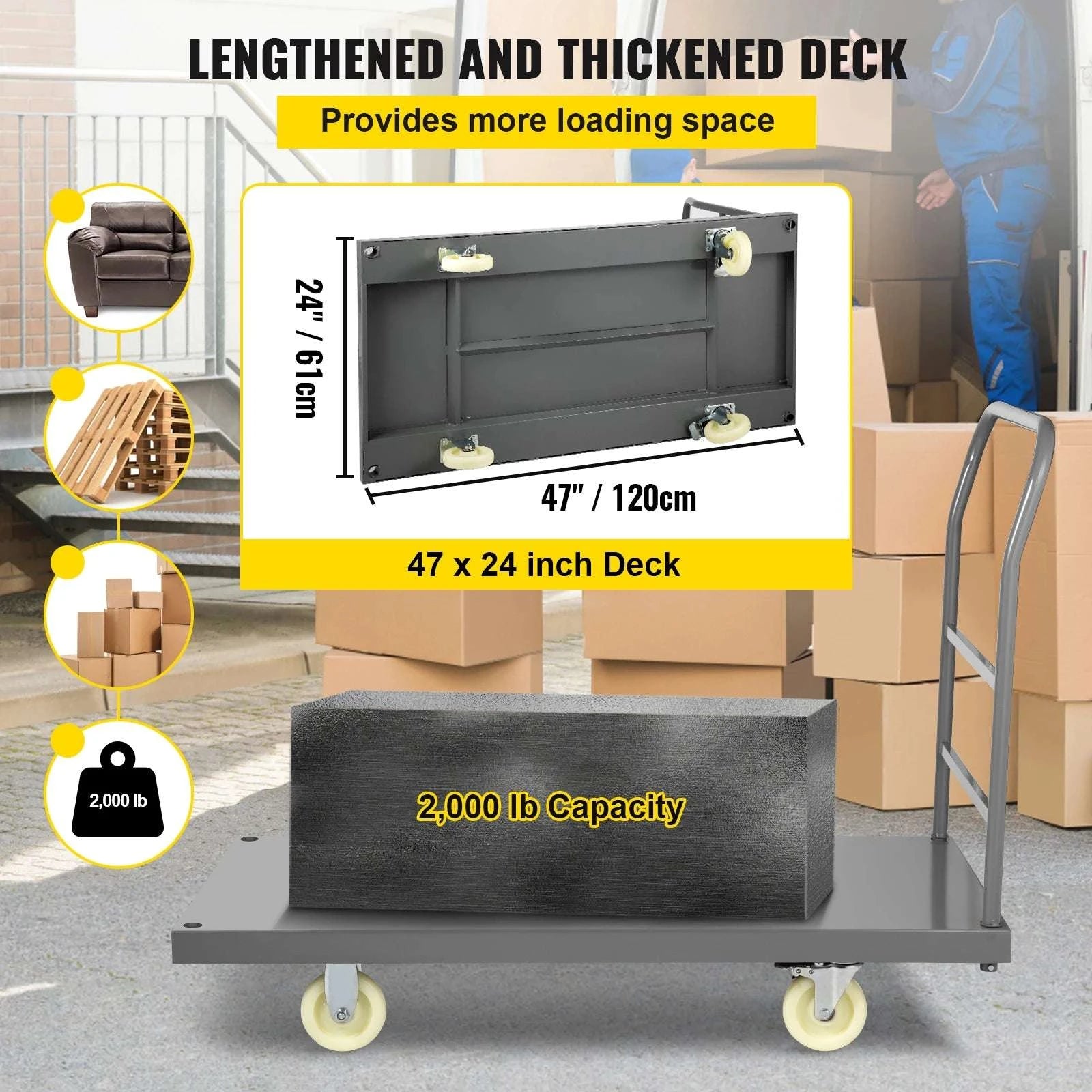 Steel Platform Truck 2000lb Capacity Flatbed Cart with 5" Casters-CZECH REPUBLIC