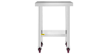 Stainless Steel Kitchen Prep Table with Wheels & Adjustable Shelf