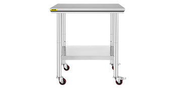 Stainless Steel Kitchen Prep Table with Wheels & Adjustable Shelf