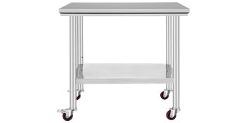 Stainless Steel Kitchen Prep Table with Wheels & Adjustable Shelf