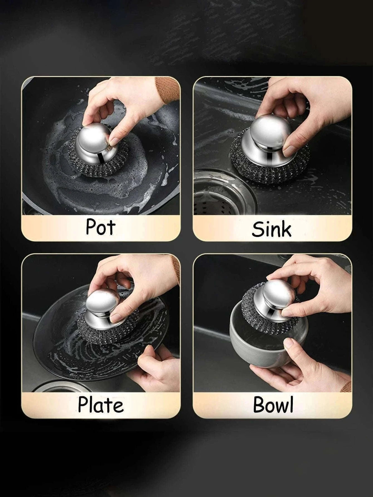 Steel Wool Scrubber with Handle for Tough Kitchen Cleaning-1PC