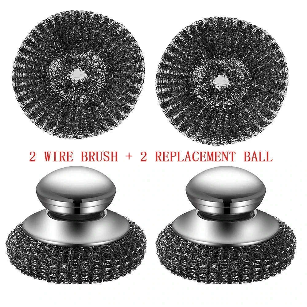 Steel Wool Scrubber with Handle for Tough Kitchen Cleaning-1PC