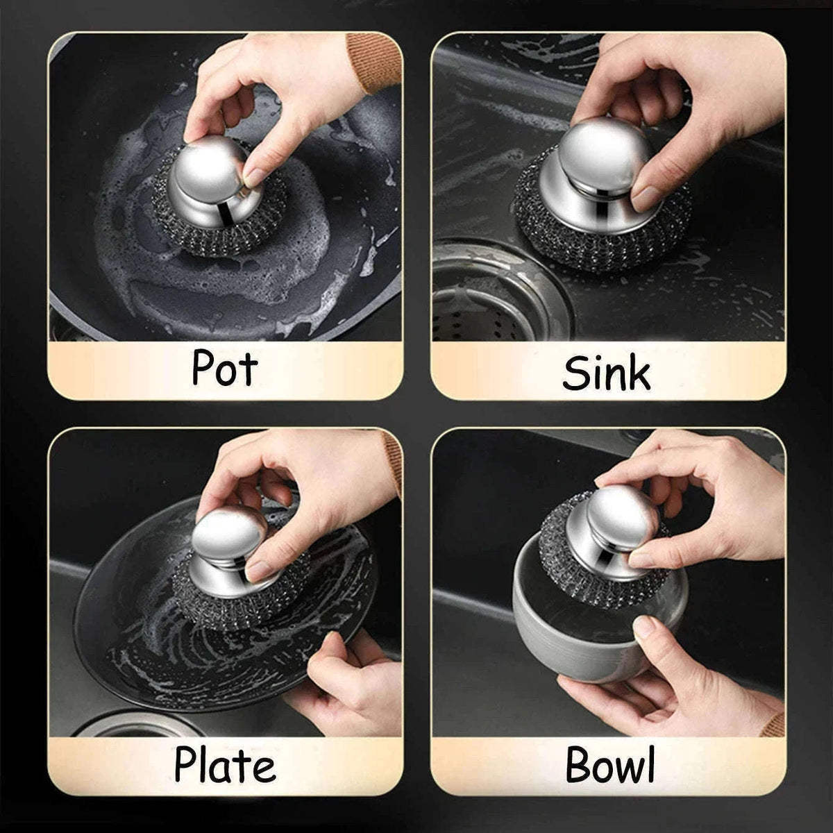Steel Wool Scrubber with Handle for Tough Kitchen Cleaning-1PC