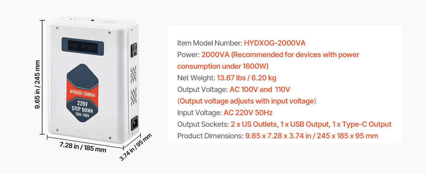 Step Up/Down Voltage Converter 2000VA/3000VA Dual Output Power Transformer-Step Down 2000VA / United States