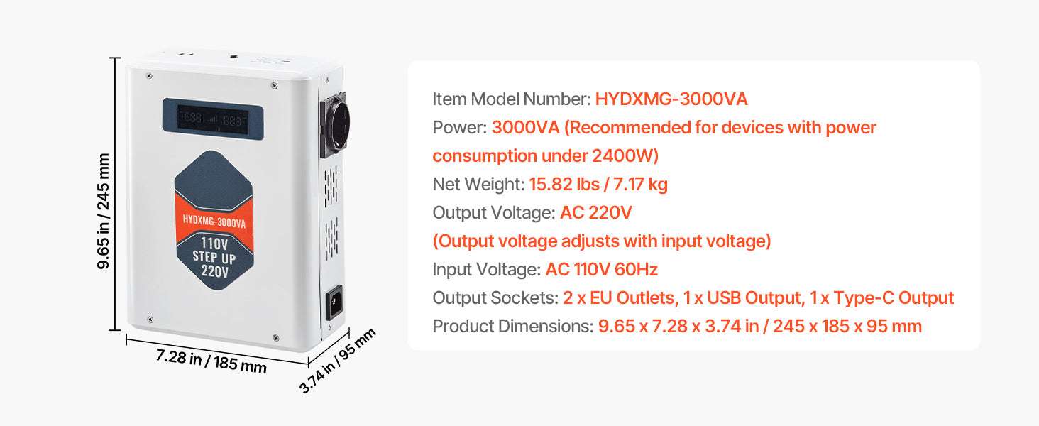 Step Up/Down Voltage Converter 2000VA/3000VA Dual Output Power Transformer-Step Down 2000VA / United States