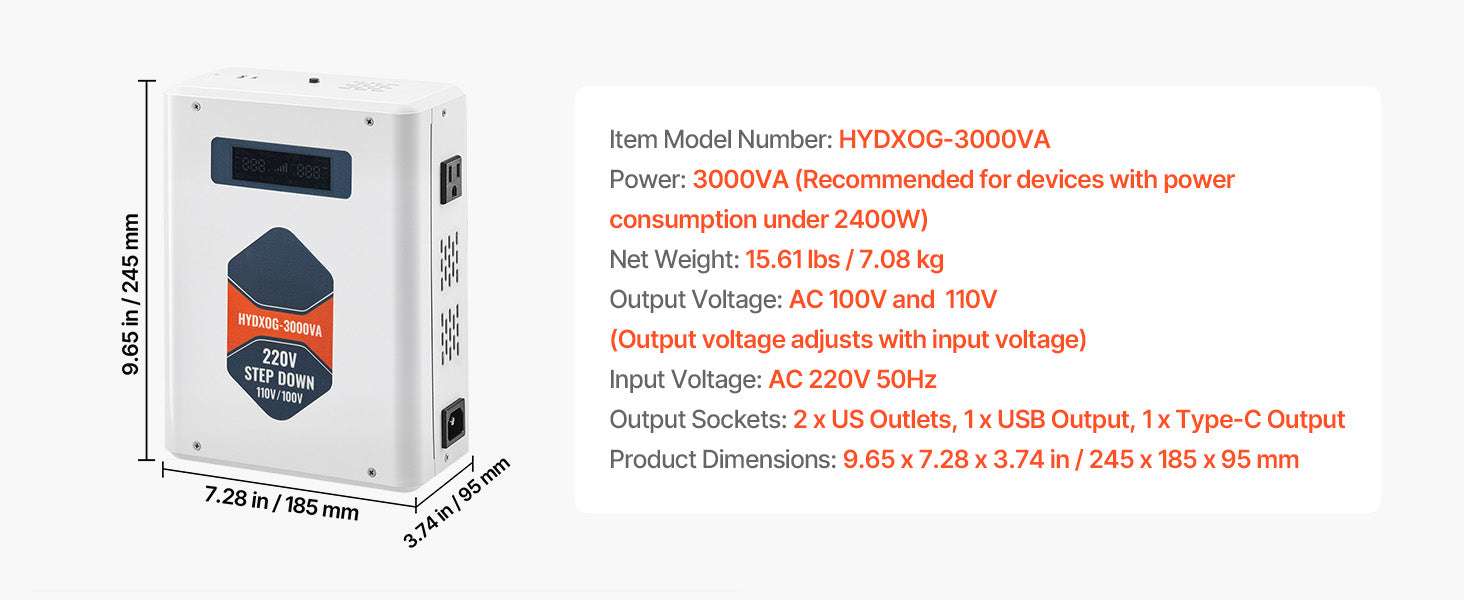 Step Up/Down Voltage Converter 2000VA/3000VA Dual Output Power Transformer-Step Down 2000VA / United States