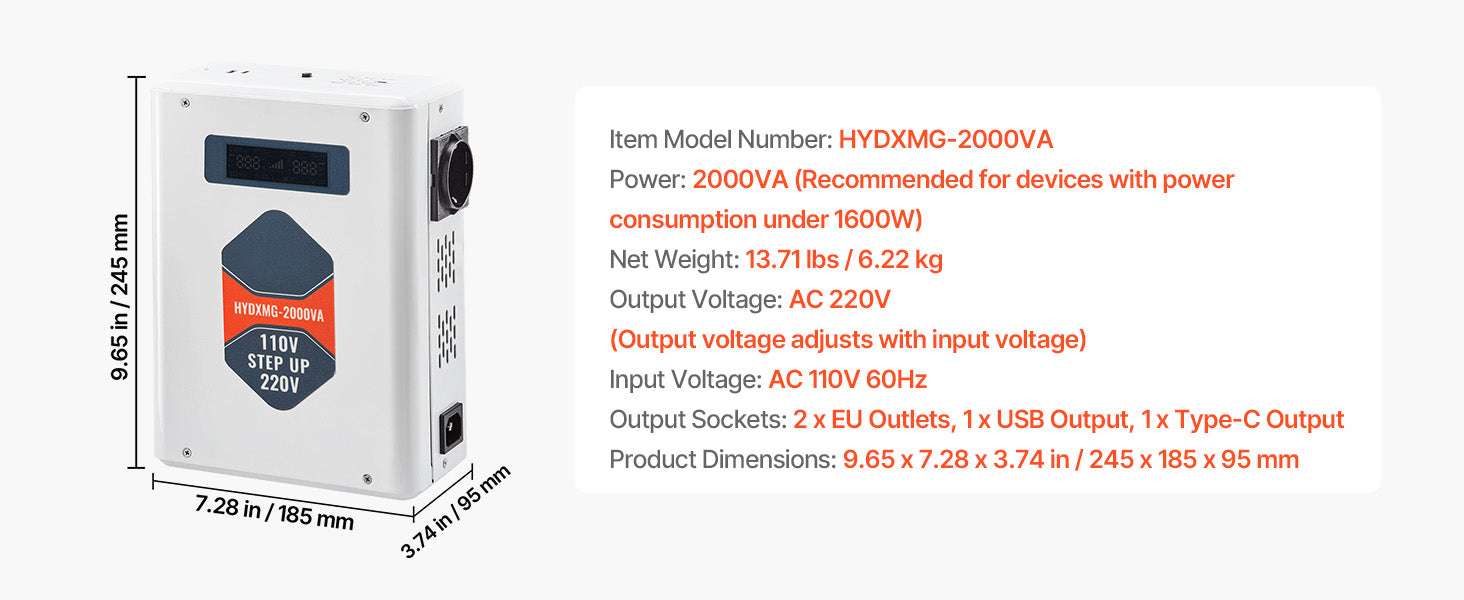 Step Up/Down Voltage Converter 2000VA/3000VA Dual Output Power Transformer-Step Down 2000VA / United States