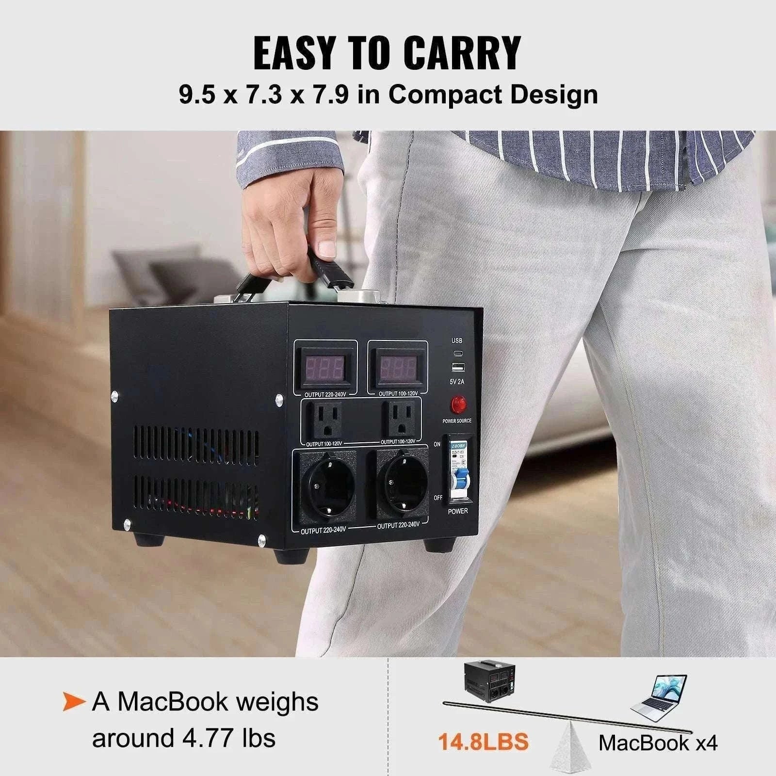 Step Up Down Voltage Converter 2000VA–5000VA with USB & EU/US Outlets-5000VA / spain