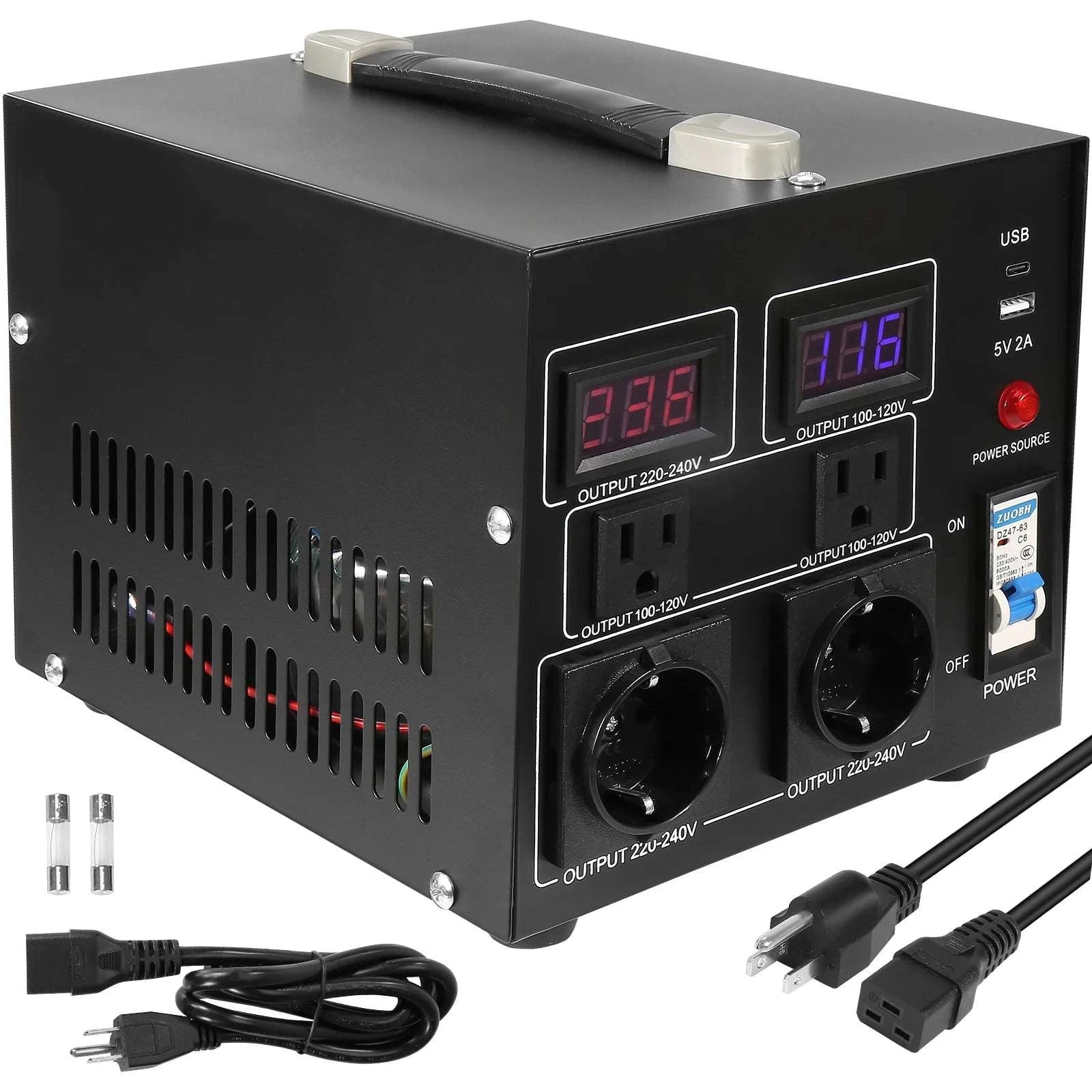 Step Up Down Voltage Converter 2000VA–5000VA with USB & EU/US Outlets-5000VA / spain