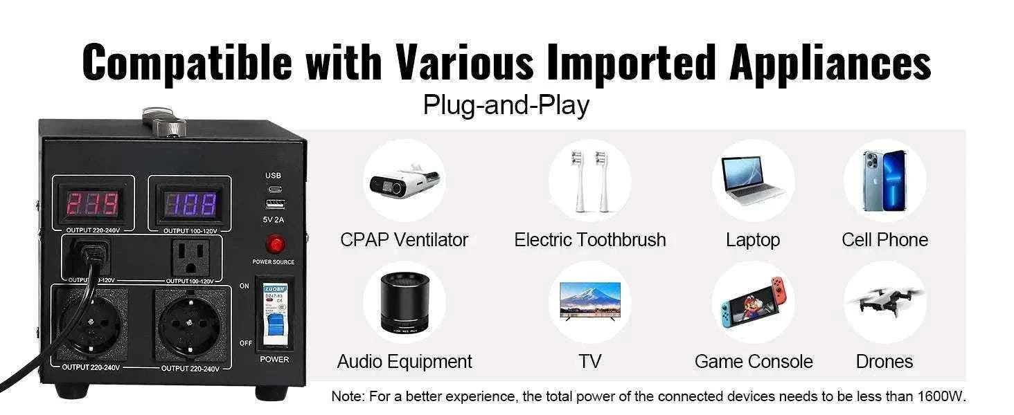 Step Up Down Voltage Converter 2000VA–5000VA with USB & EU/US Outlets-5000VA / spain