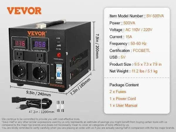 Step Up Down Voltage Converter 2000VA–5000VA with USB & EU/US Outlets-5000VA / spain
