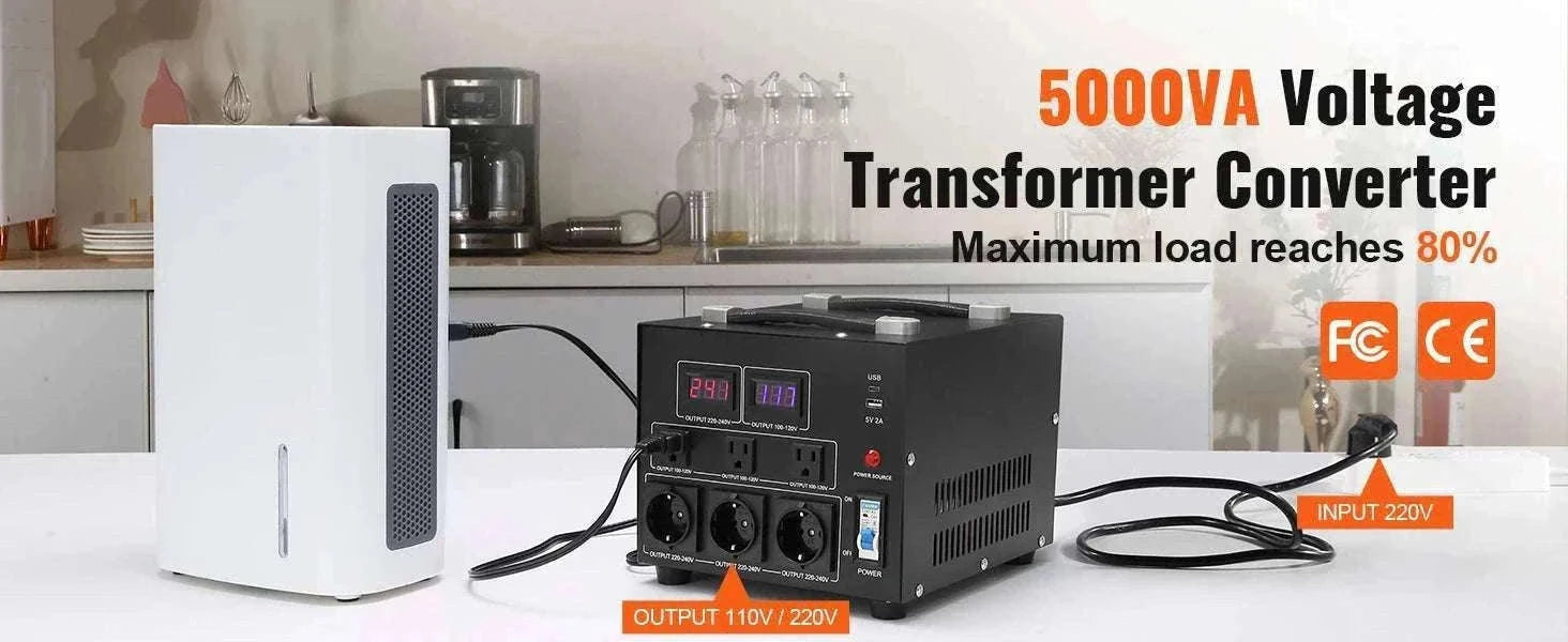 Step Up Down Voltage Converter 2000VA–5000VA with USB & EU/US Outlets-5000VA / spain