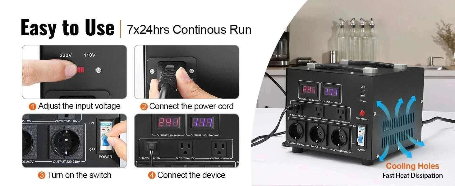Step Up Down Voltage Converter 2000VA–5000VA with USB & EU/US Outlets-5000VA / spain