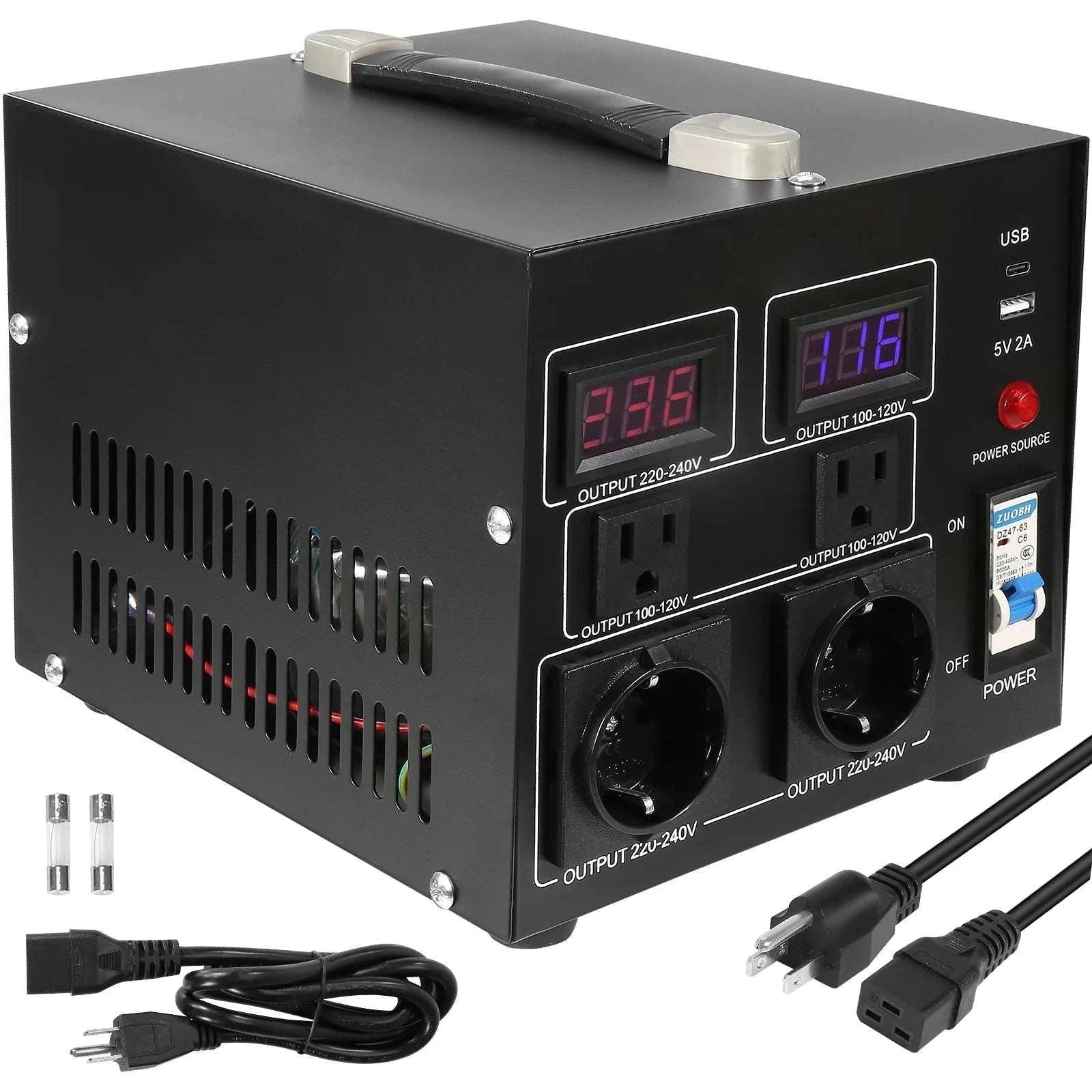 Step Up/Down Voltage Converter 2000VA–5000VA with USB & Multi Outlets-5000VA / United States