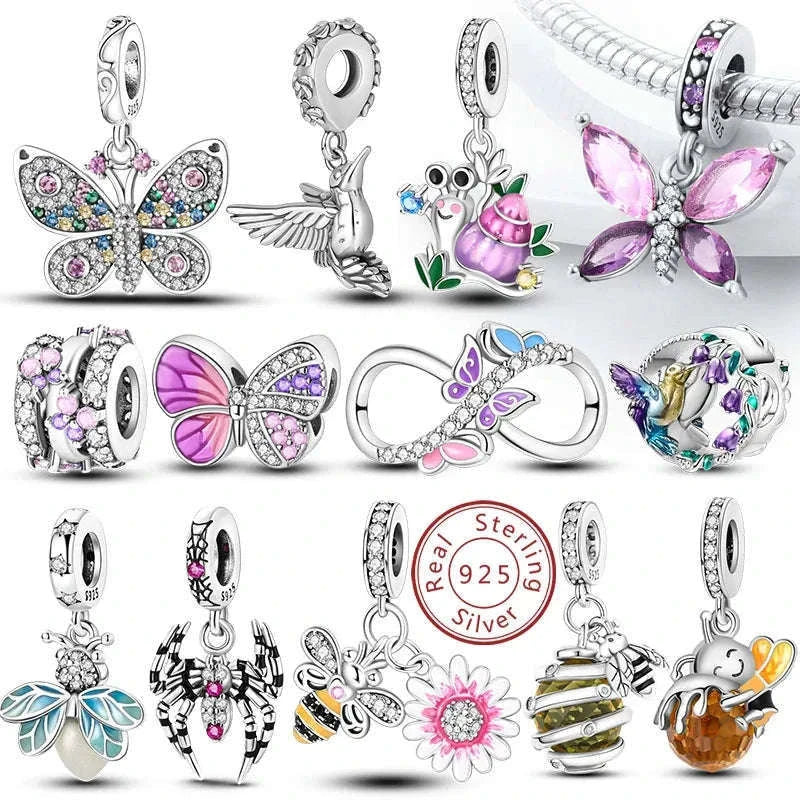 Sterling Silver Firefly, Bee, Butterfly & Hummingbird Charms-KTC191